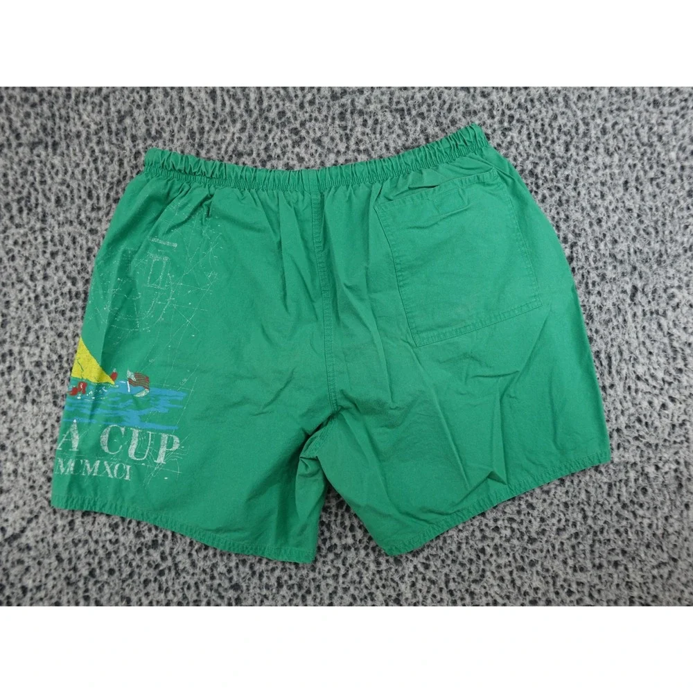 Nautica Swim Trunks‎ Mens Medium Green Vintage 1991 Sailing Graphic Shorts
